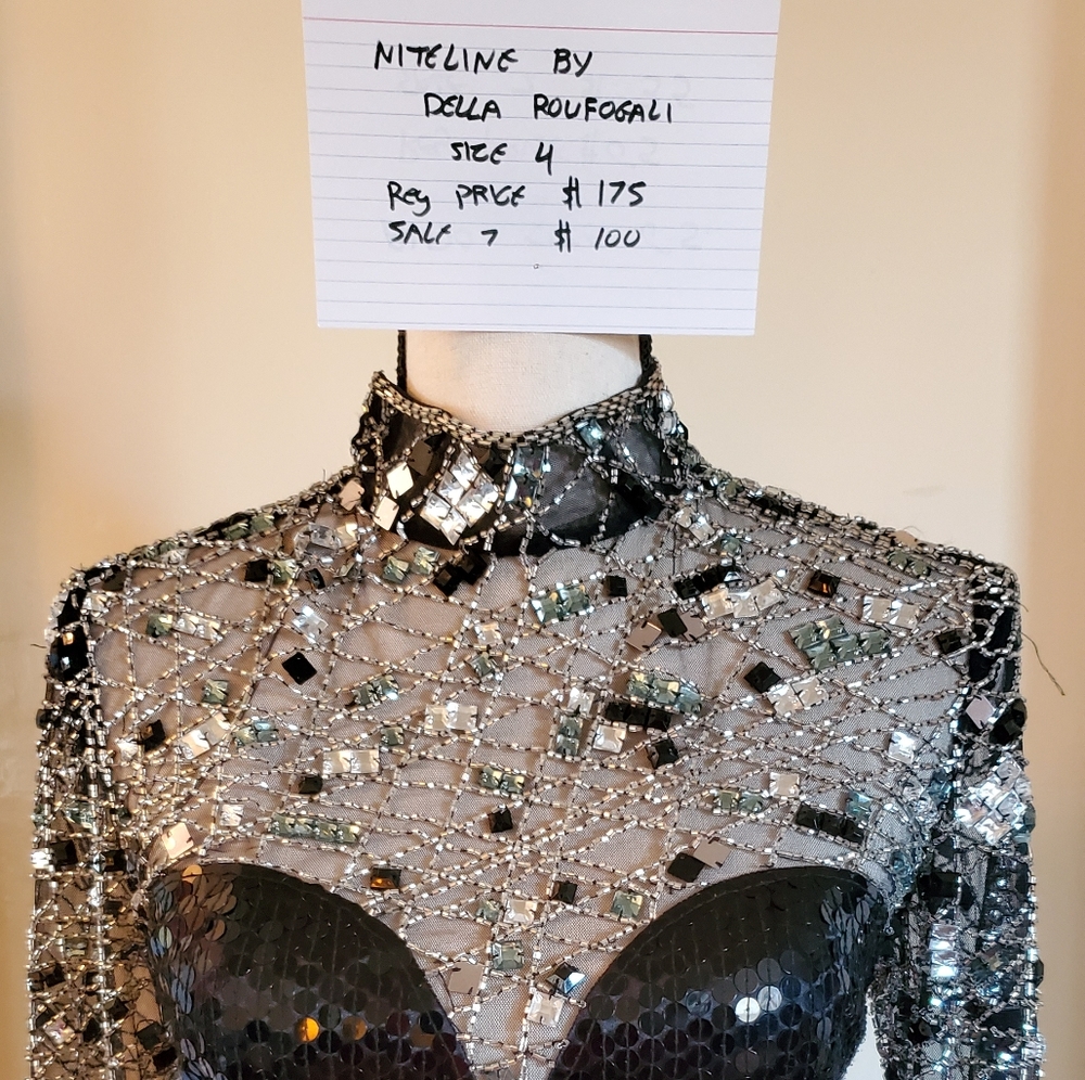 Sequin Long Sleeve Dress - Black and Silver